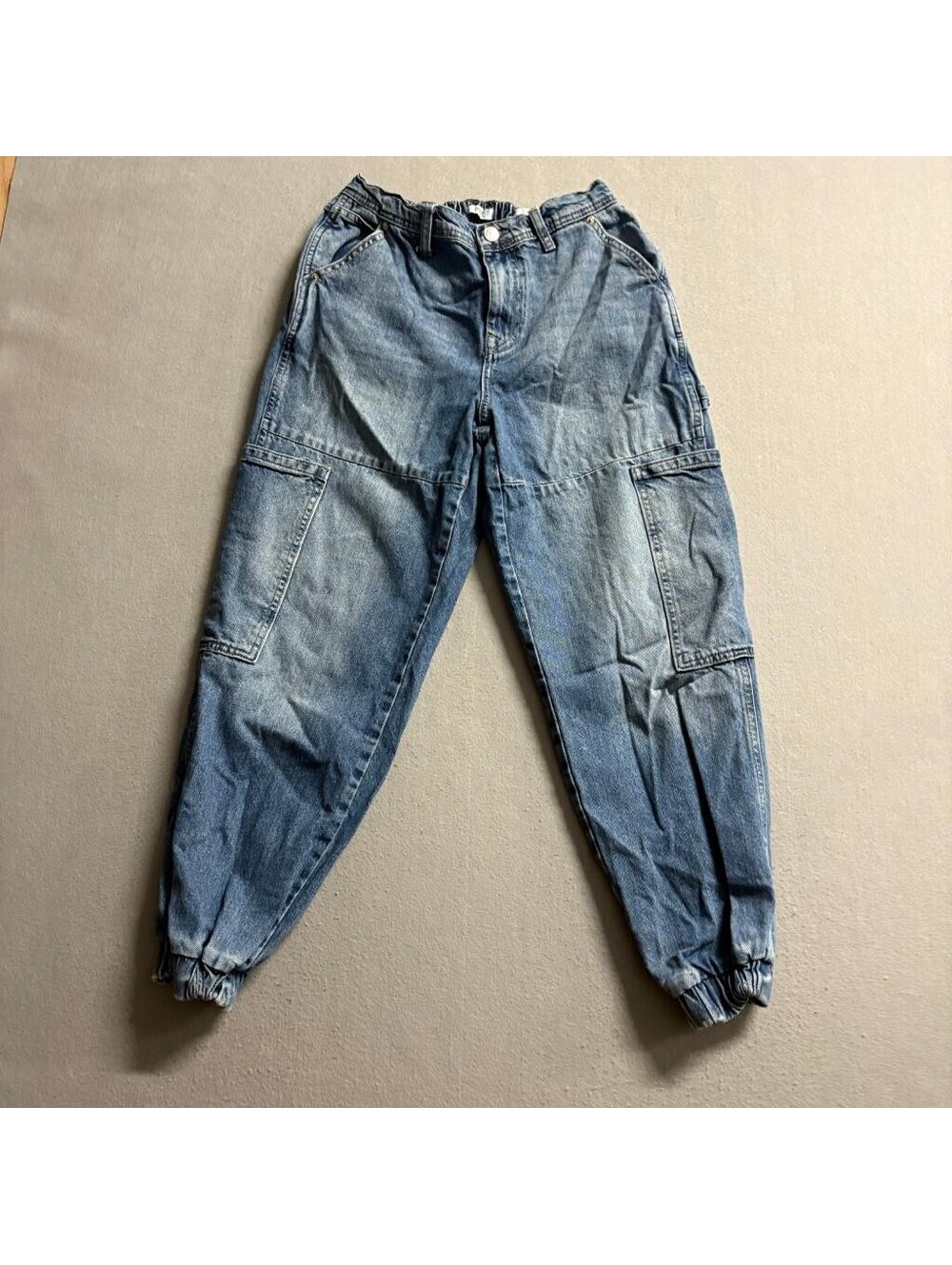Forever 21 Premium Denim Cargo Jogger Pants Womens Size 27 Blue Utility Jeans